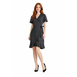 Banana Republic Size 4 Black & White Polka Dot Wrap Dress